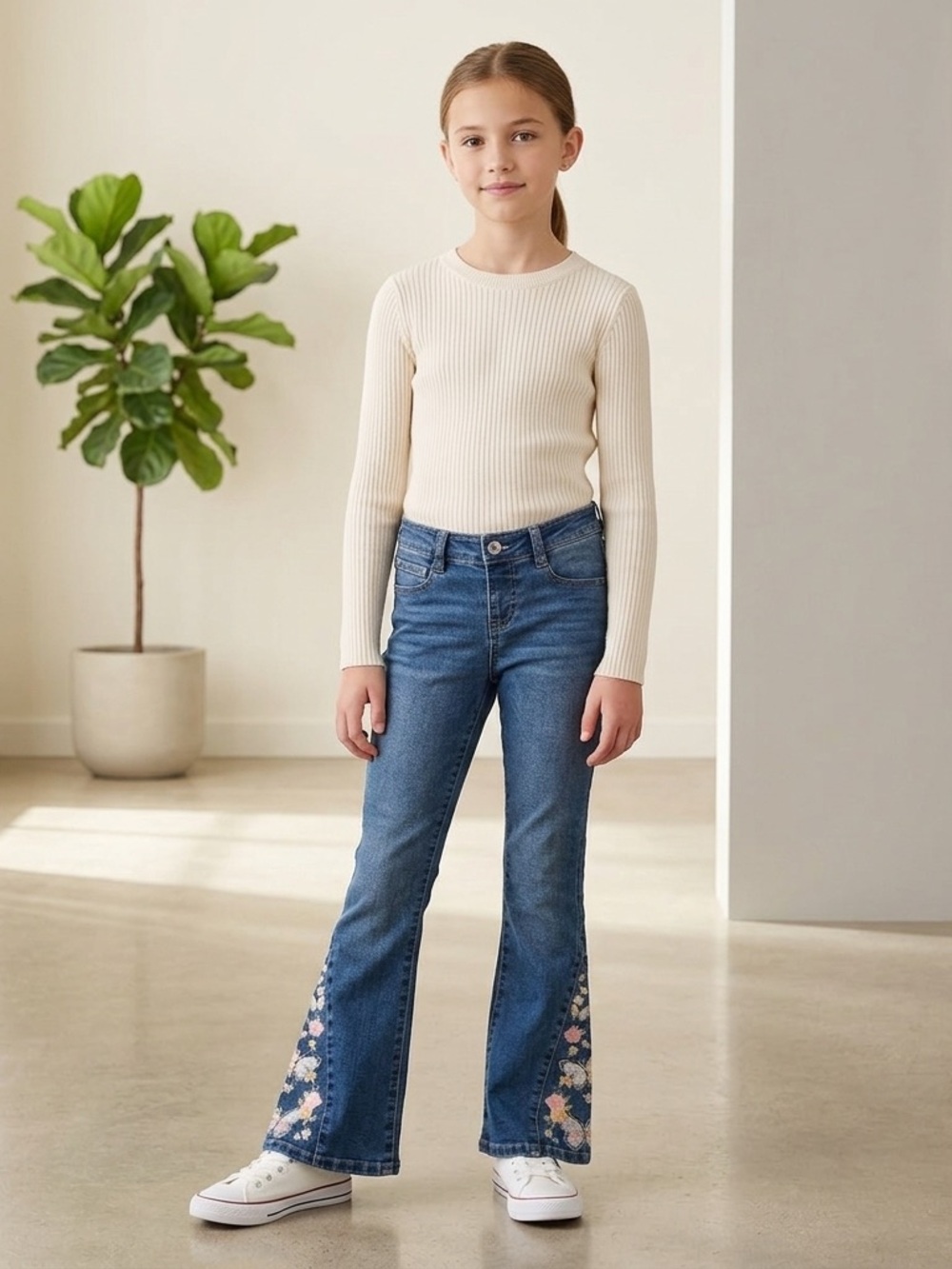 Squeeze Girl's Butterfly/Floral Embroidery Flare Jean NEW size 12